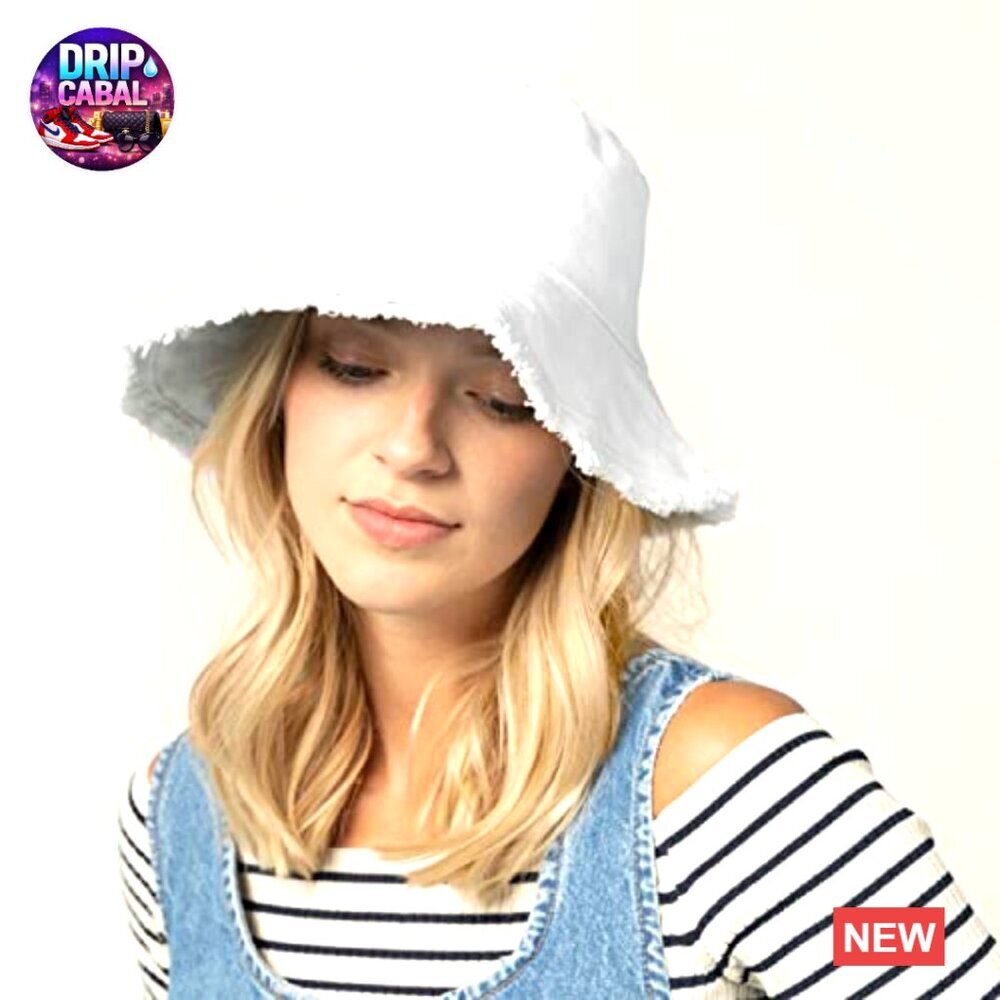 Frayed Bucket Hat Washed Cotton Floppy Wide Brim Summer Beach - Picture 5 of 7